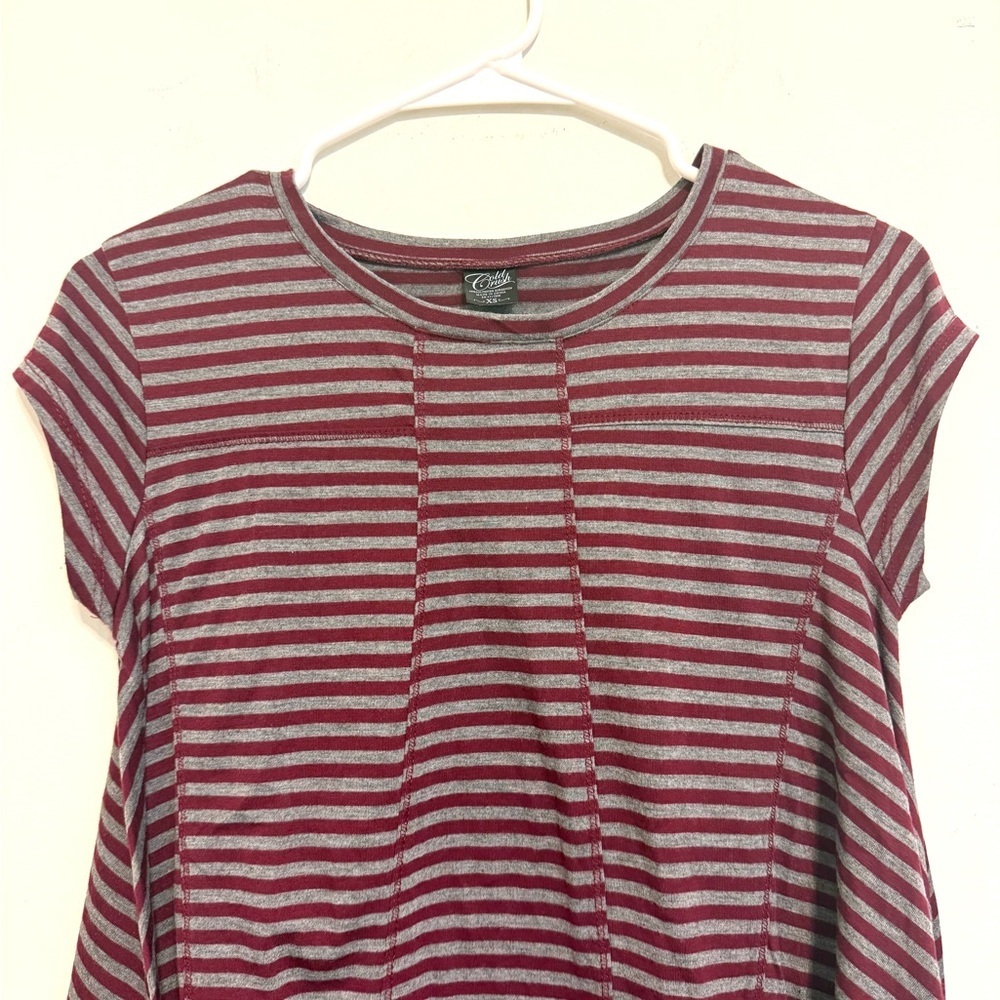2/$15 Cold Crush - Burgundy & Gray Striped Short Sleeve Top – XS - Picture 3 of 6